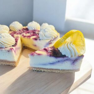 Lemon Blueberry Cheesecake with slice