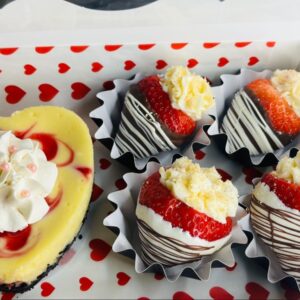 Heart Shaped Cheesecake with Cheesecake Filled Chocolate Covered Strawberries