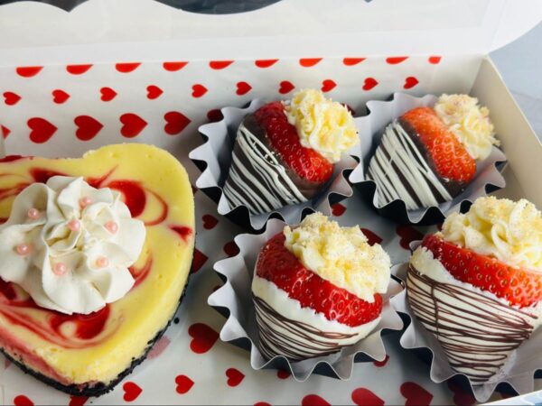 Heart Shaped Cheesecake with Cheesecake Filled Chocolate Covered Strawberries